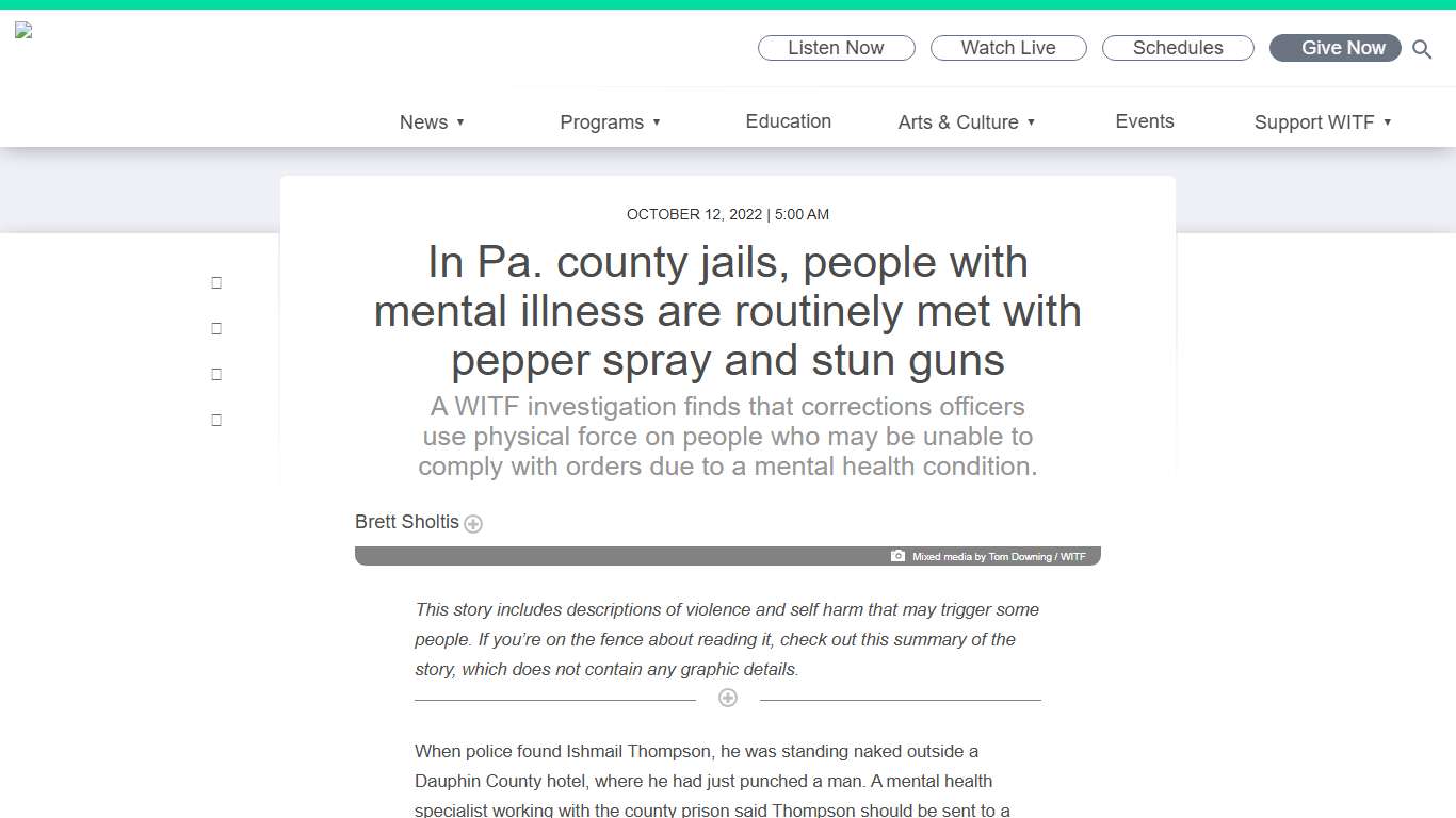 In Pa. county jails, people with mental illness are routinely met with pepper spray and stun guns WITF